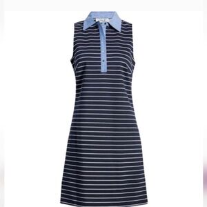 Eliza J Blue and White Sleeveless Polo Collar Mini Dress
